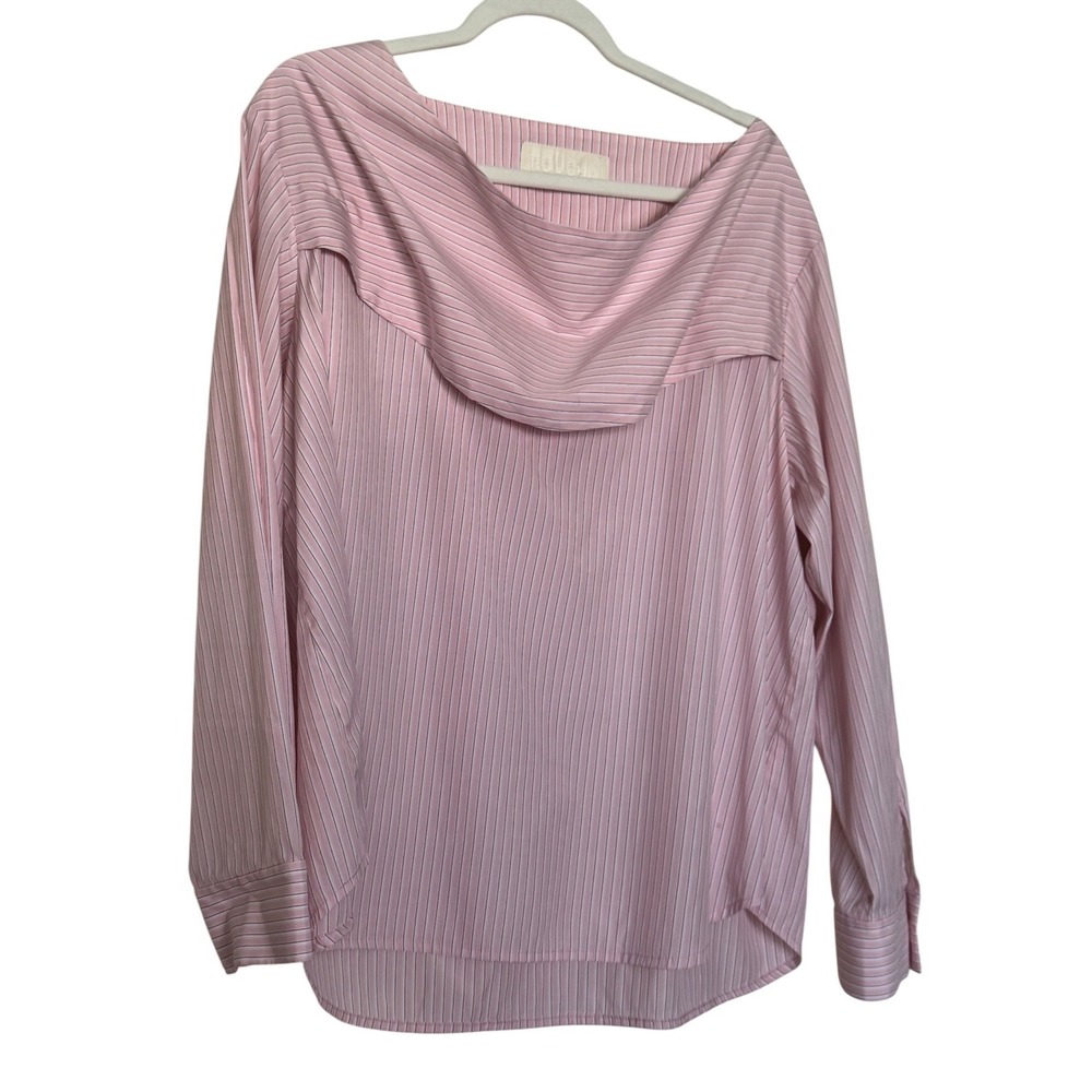 Roucha Pink White Striped Draped Cowl Neck Blouse Relaxed Lounge Chic Minimalist